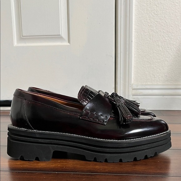 Lorenzo Mari Shoes - Lorenzo Mari Chunky Platform Tassel Leather Loafers size 40 Burgundy Preppy NWOB